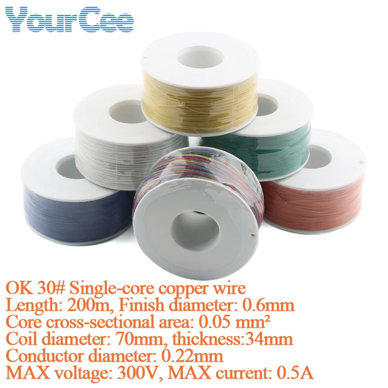 OK Line 30AWG 0.5MM PCB Flying Jumper Wire Wrapping Wrap Flexible Insulation Tin-Plated 200Meter Single Conductor Circuit Board
