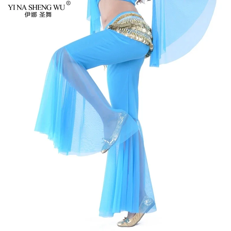 Belly Dance Costumes Pants Women Crystal Cotton Mesh Flares Tribal Dance Long Pants Belly Dance Performance Stage Dancer Pants