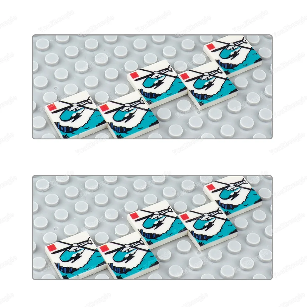 Emergency Rescue Helicopter Printed Pattern Building Block 2x2 Tiles 3068 Parts MOC Figures Equipment Accessories Model Gift Toy
