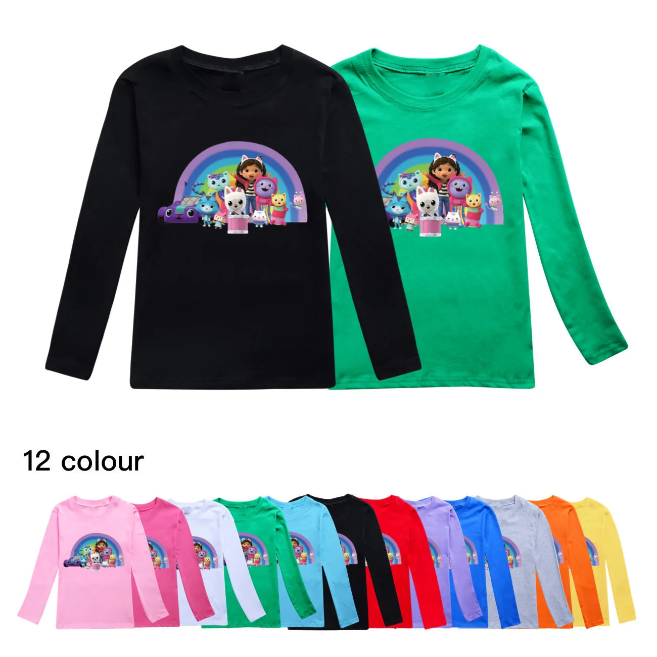 

New Gabby Dollhouse T-shirt Kids Cartoon Gabbys Cat Clothes Baby Girls Cotton Tees Boys Long Sleeve Tops Children Anime Clothing