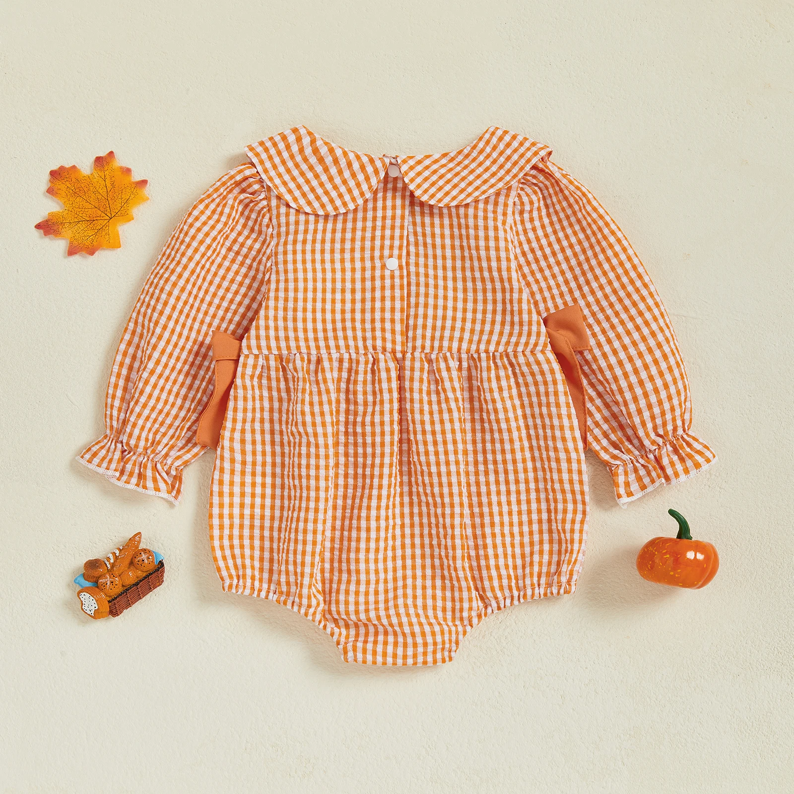 Baby Mädchen Halloween Outfit Langarm Kürbis gesmokt kariert Strampler Herbst Winter Kleidung