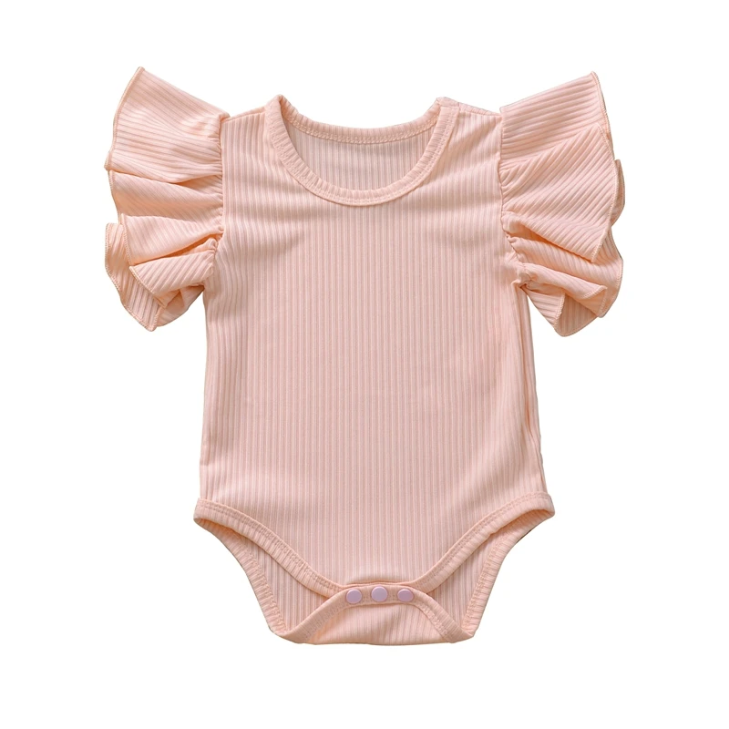 

Adorable Infant Rompers Stylish Ribbed O-Neck Jumpsuit with Ruffle Sleeves for Baby Boys and Girls Summer Fashion