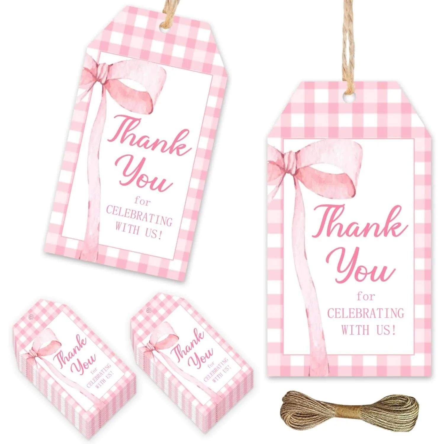 

Kreat4joy 50Pcs Pink Bow Theme Thank You Tags Gift Wrapping Coquette Birthday Party Decor for Girls Baby Shower Bridal Shower
