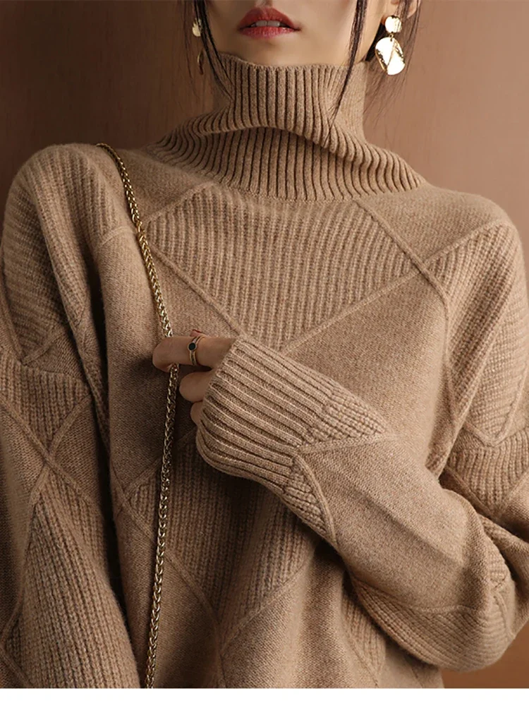 Fitshinling 2023 New In Vintage Women's Sweaters Pullovers Knit Winter Tops Knitwear Turtlenecks Jumper Fashion Korean Pulls