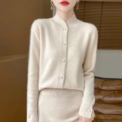 Women's Cardigan, Wool Knit Sweater, Stand Up Collar, Autumn Winter New Style, Long Sleeved Versatile, High-End Jacket, Slim Fit