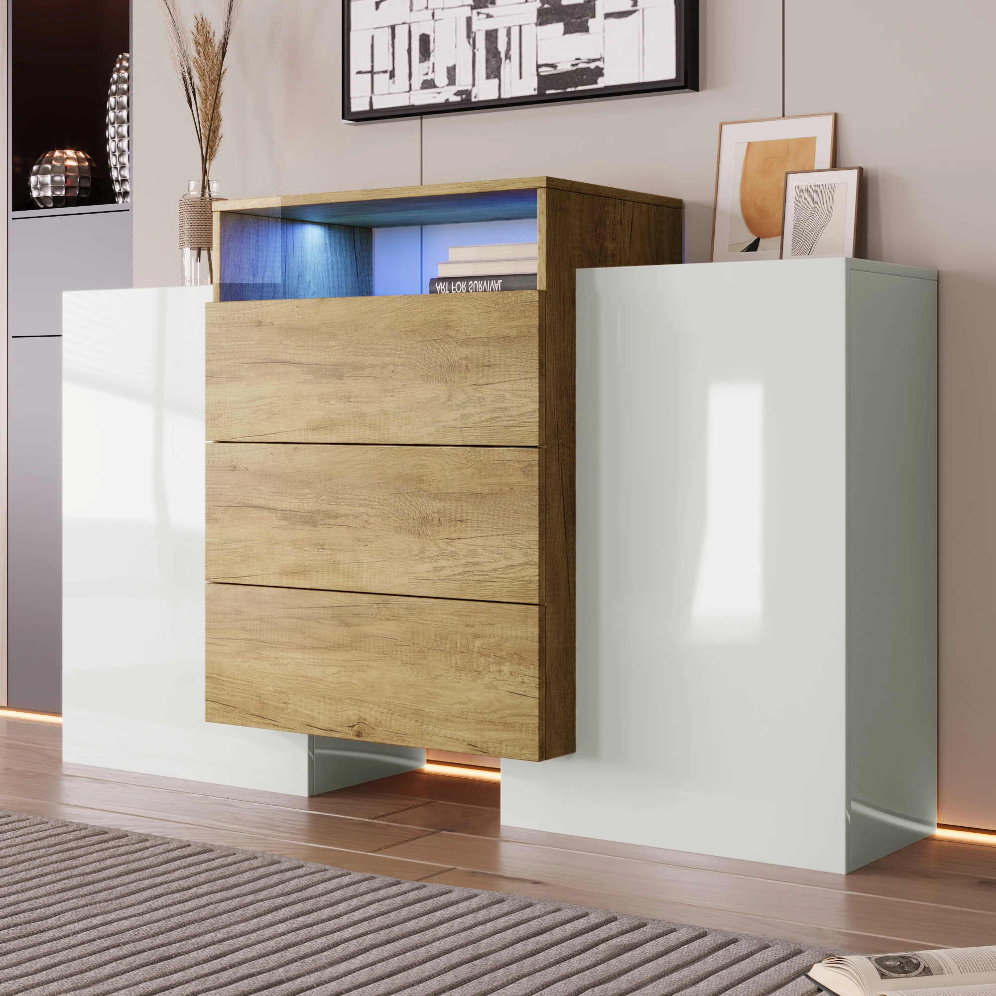 Elegant Sideboard Cabinet Drawer Organizer, Kitchen Buffet Wardrobe,Adjustable Shelf for Hallway Bedroom,Plenty of Storage Space