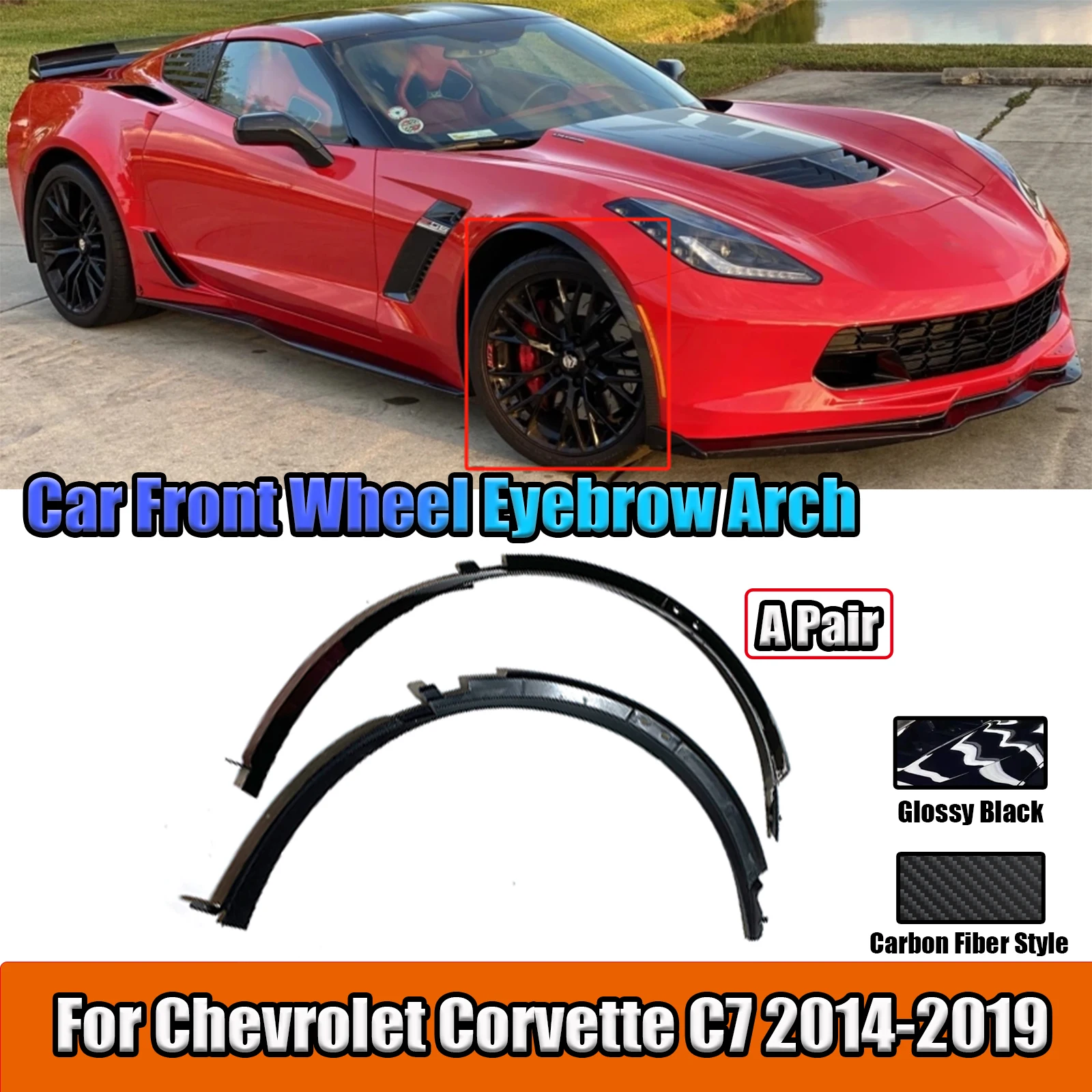 Car Front Wheel Eyebrow Arch For Chevrolet Corvette C7 2014-2019 All Model  Carbon Fiber Style Fender Accessories Body Kits 2Pcs