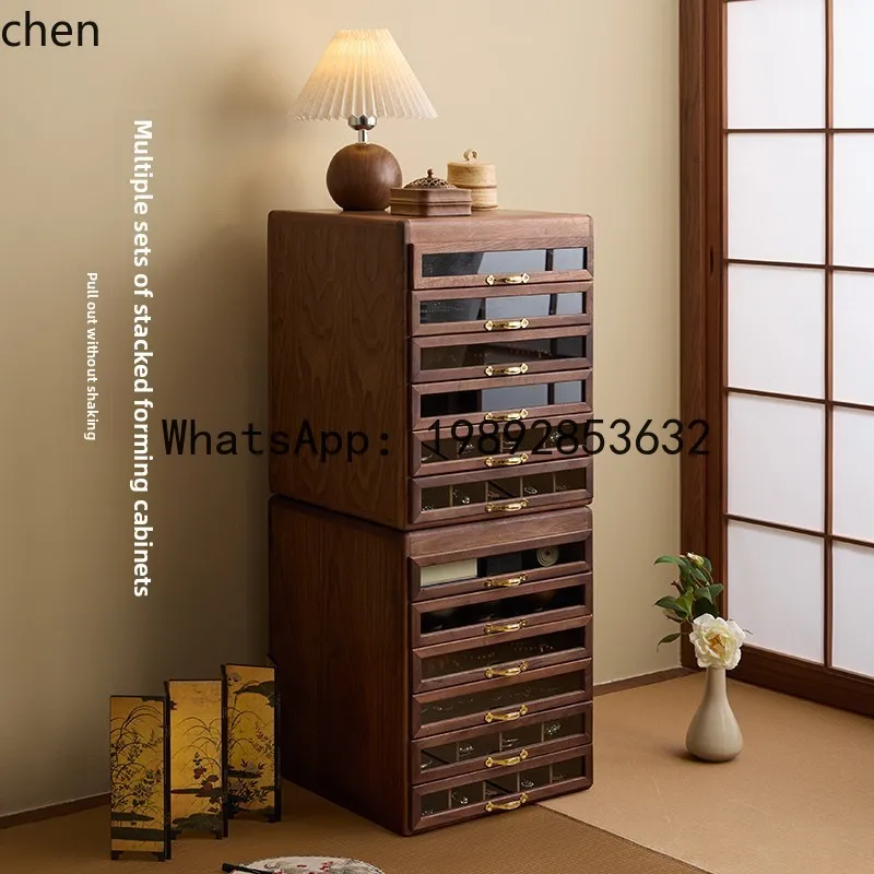 wooden tea set storage cabinet desktop multi-layer dust-proof Wenwan bracelet storage box