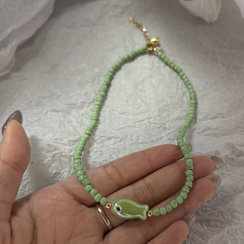 Handmade Ceramic Fish Beaded Choker Necklace
