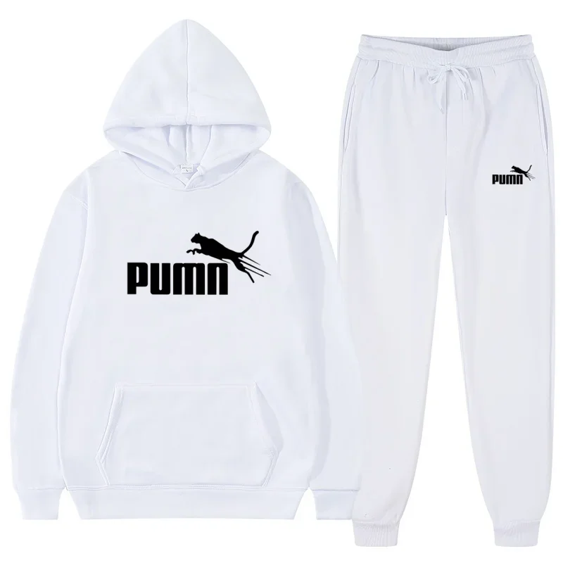 

Men's pullover hooded sweatshirt + stylish long pants two-piece set for spring/autumn casual jogging and fitness sports clothing