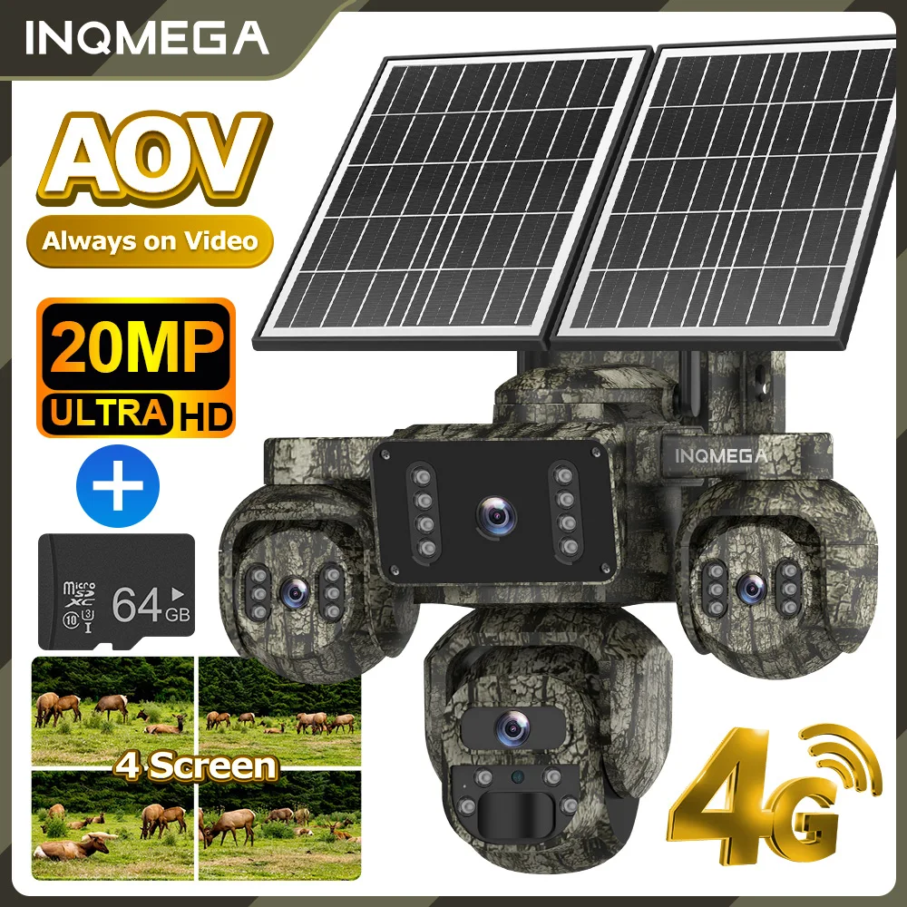 Solar Outdoors Camera 4G/WIFI 20MP 4-screen all-day recording PIR Human Detect Waterproof Night Vision CCTV Security Protection image 3