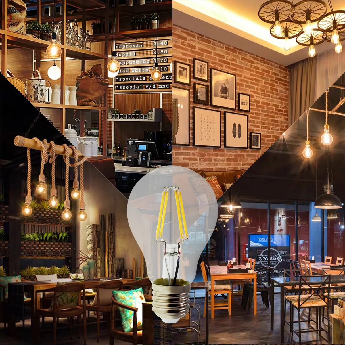 6PCS Retro Edison LED Filament Bulb Lamp 220V-240V 6W E27 B22 Light Bulb A60 Glass Bulb Vintage  Globe Light