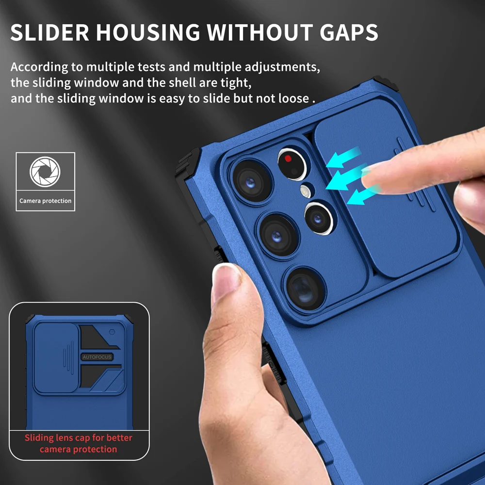 Shockproof Case for Samsung S23 Ultra 5G S22+ S21 FE Slide Camera Lens Protection Stand Phone Cover for Galaxy Note 20 image 2