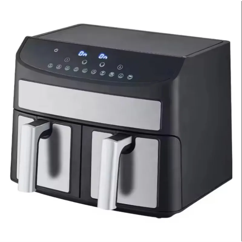 مقلاة هوائية منزلية بشاشة تعمل باللمس سعة 9 لتر، مقلاة كهربائية عميقة، مقالي هوائية ذكية مع سلتين مستقلين #5