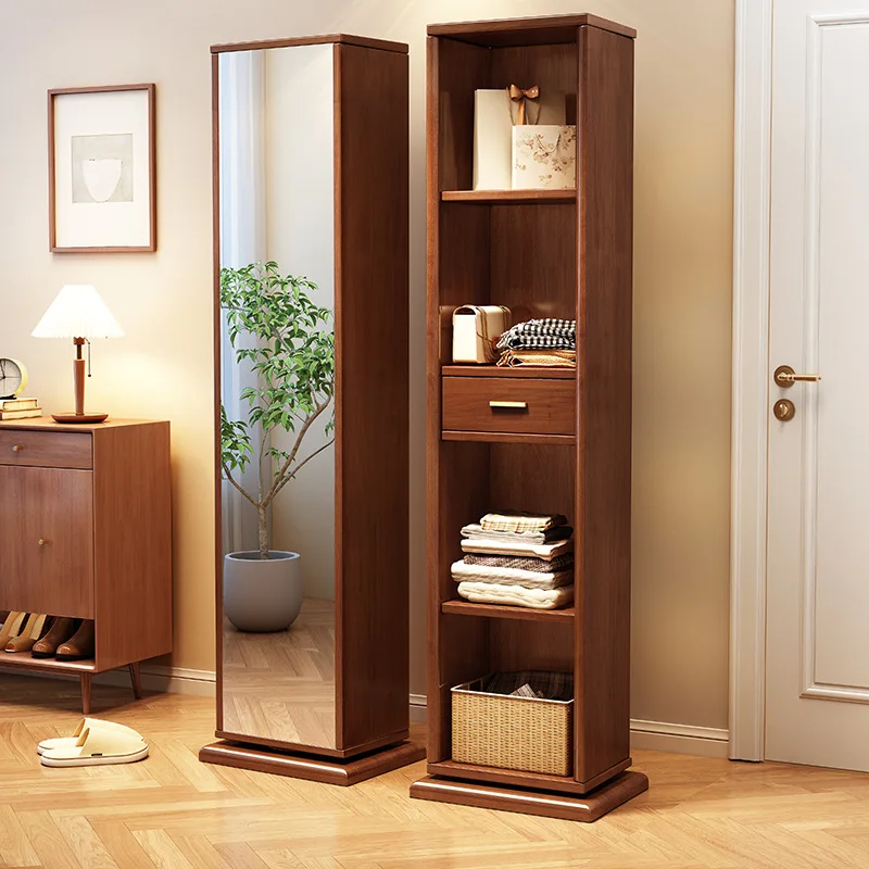 Rotatable 360 ° solid wood full-length mirror, bedroom floor-to-ceiling multi-functional storage cabinet, storage inte