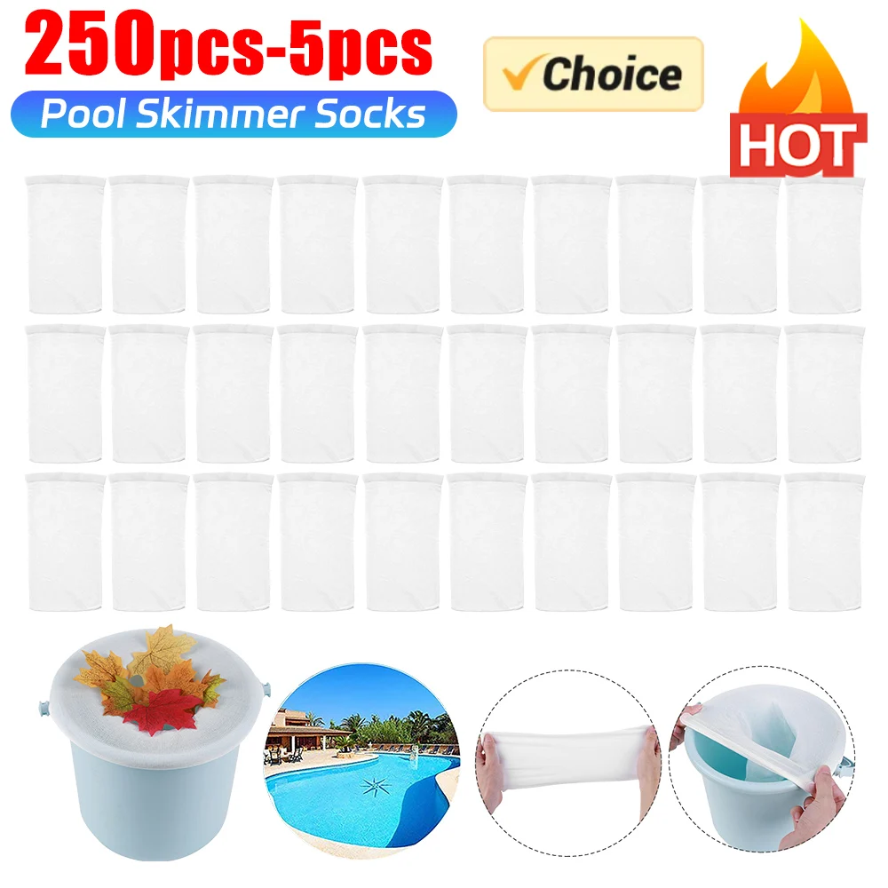 250-5pcs Pool Skimmer Socks for Pool Filters Baskets Elastic Nylon Mesh Pool Filter Skimmer Household Savers Pool Cleaning Tools