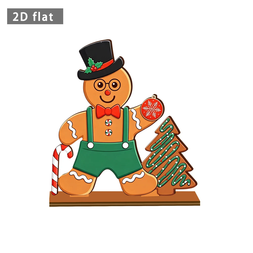 Christmas Gingerbread Man Table Sign 2D Flat Wooden Desktop Ornament Winter Holiday Home Party Decor