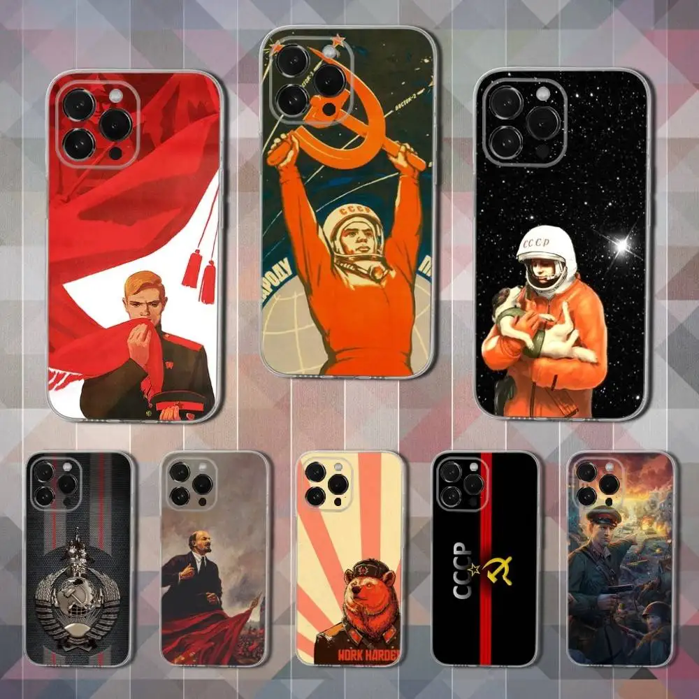 

USSR Banner Russian Phone Case For iPhone 16,15,14,13,12,11,17 Pro,Max,Plus,X,XS,XR,SE,Mini Transparent Soft Cover
