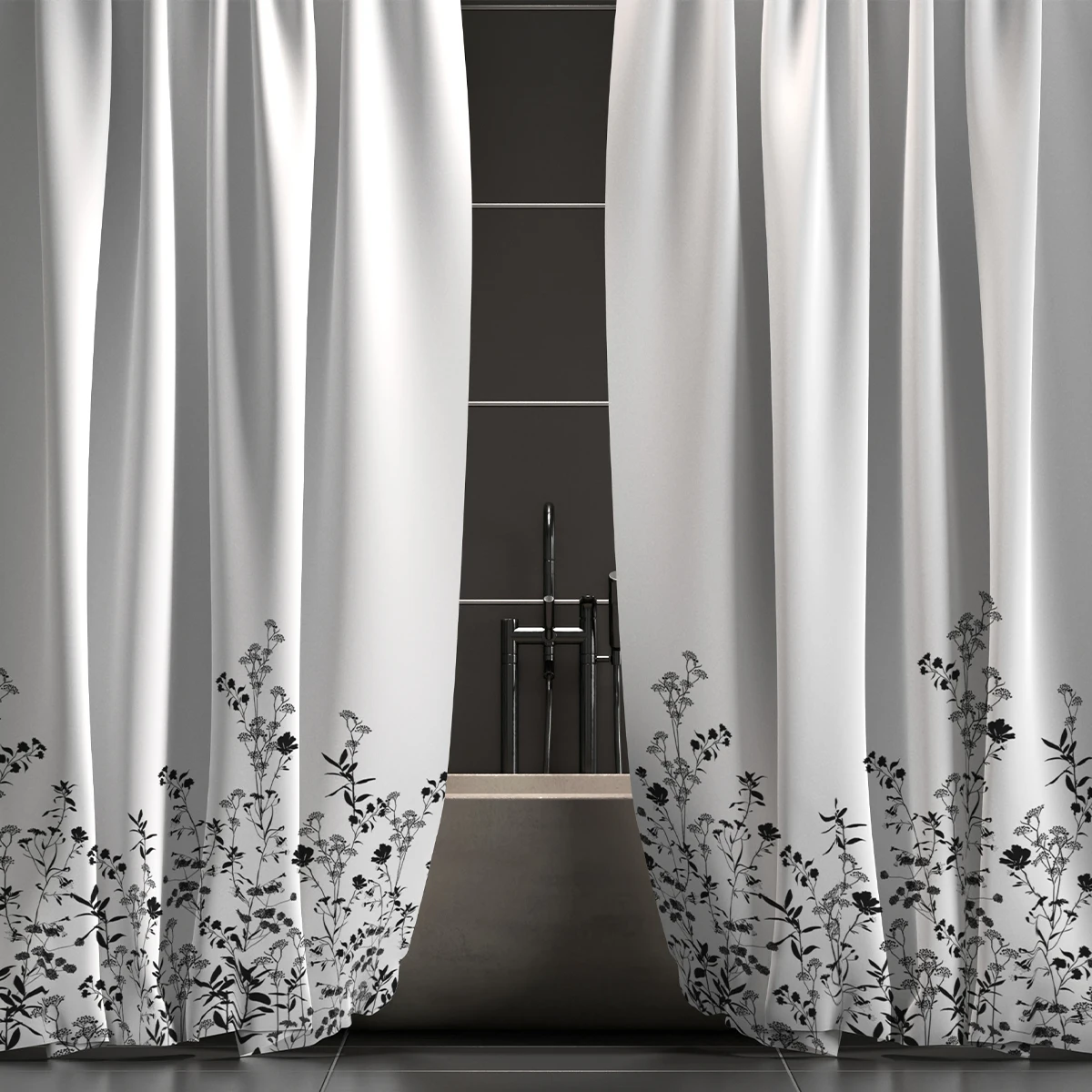 Floral silhouette waterproof shower curtain   1pcs