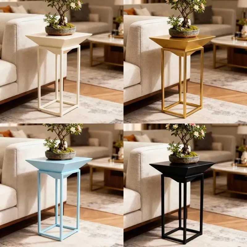 Modern Wrought Iron Entrance Table Floor to Ceiling Flower Stand Bonsai Display Sofa Side Table for Villa Hotel