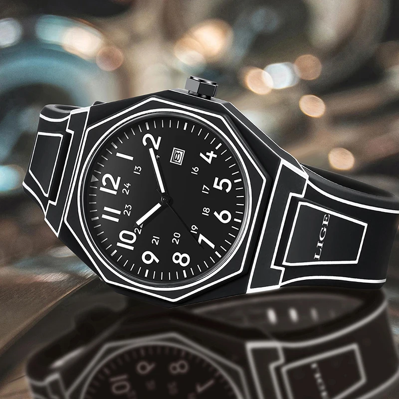 LIGE موضة الساعات الإبداعية للرجال عادية رياضية رجالية كوارتز ساعة اليد سيليكون مقاوم للماء تاريخ كرونوغراف Relogio Masculino