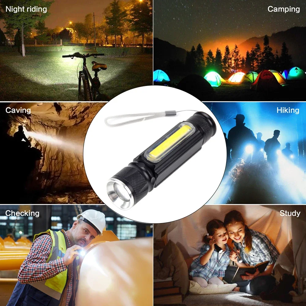 Accept Dropshiping Built-in Battery LED Flashlight USB Rechargeable T Torch Side COB Light Linterna Tail Magnet Work Lamp z60