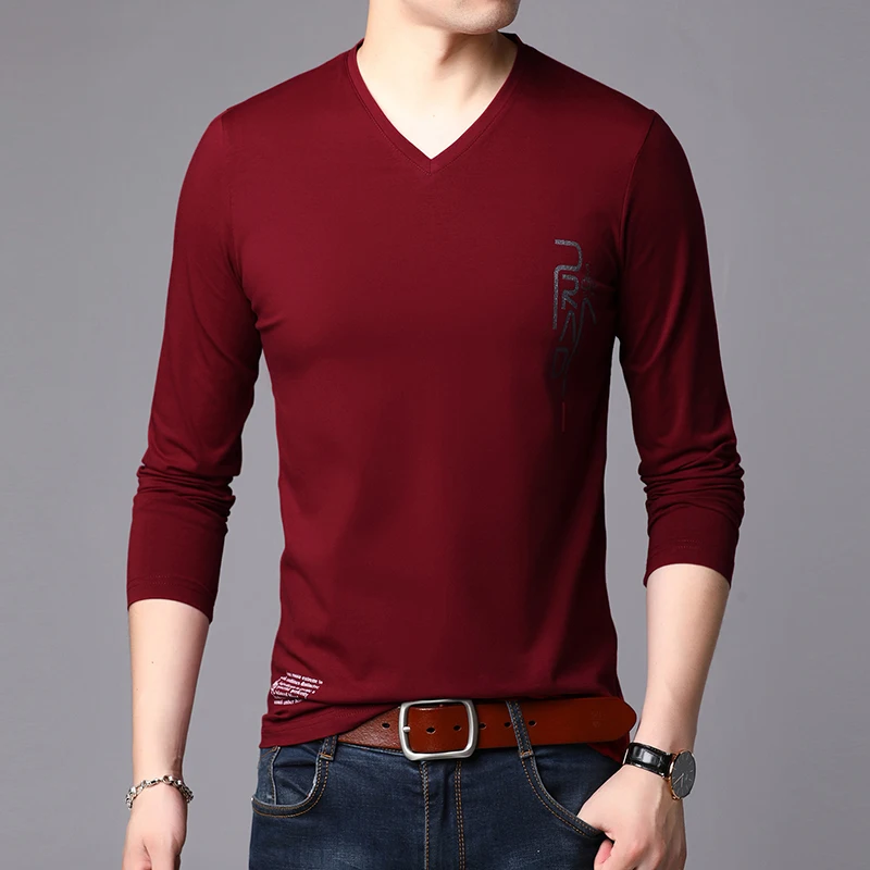 95% Cotton Top Quality Designer New Brand V Neck Mens t Shirts Fashion 2023 Trending Urban Long Sleeve Tops Casual Men Clothes