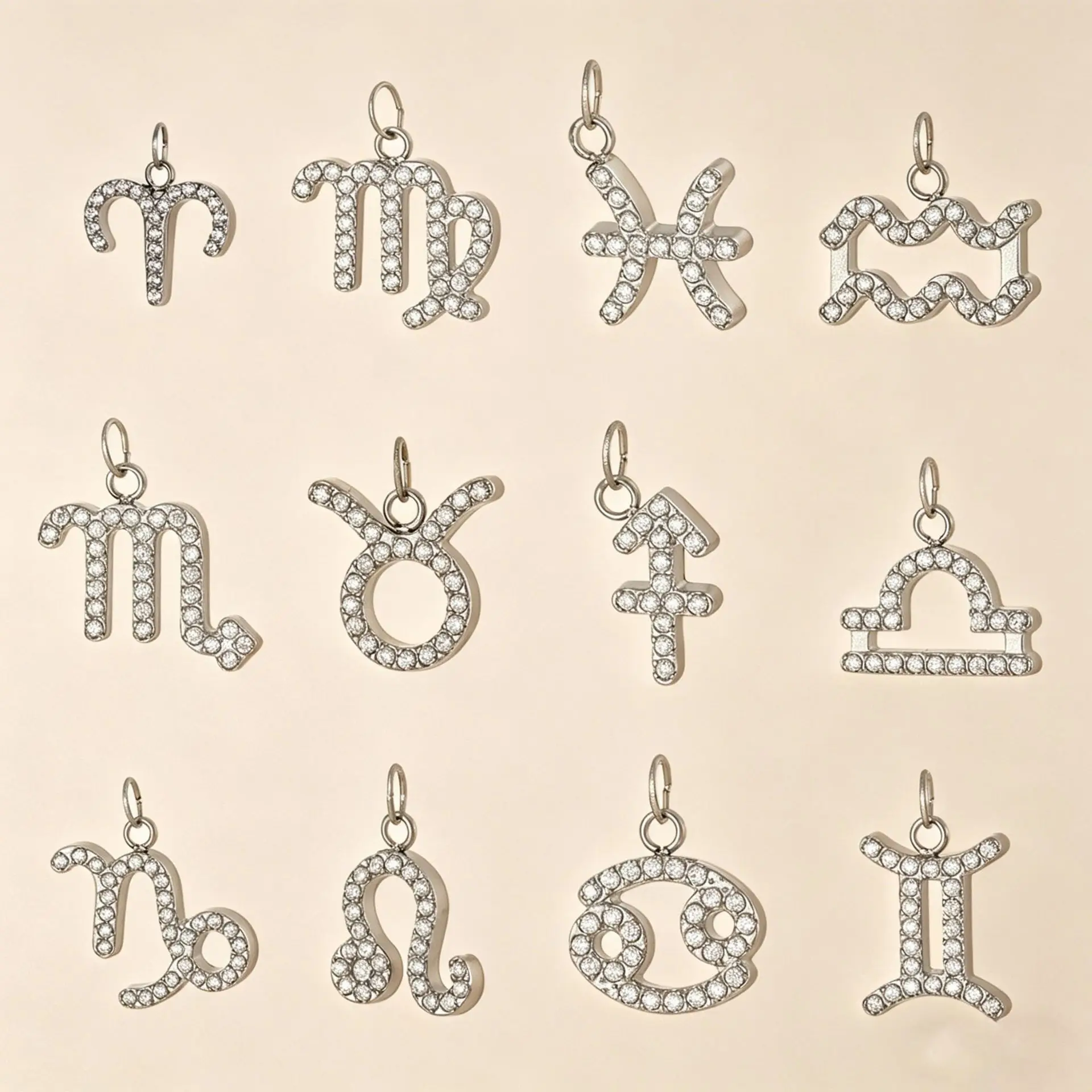 Custom Pave Crystal 12 Zodiac Sign Pendant For Women Personalized Gold Silver Constellation Necklace Stainless Steel Chain Gift
