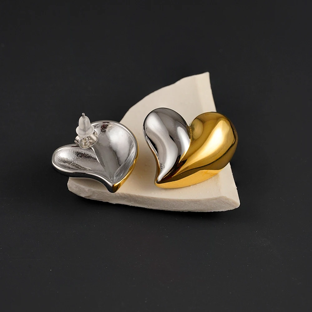 

ENFASHION Aretes De Mujer, двухцветные серьги-гвоздики в форме сердца для женщин, из нержавеющей стали, с покрытием из 18-каратного золота, декоративные украшения