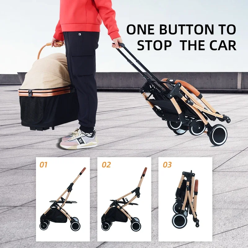 Luxury Factory Wholesale Pet Travel Wheel Stroller Dog Cat Transport Trolley Four Rounds Foldable With One Hand pet dog stroller