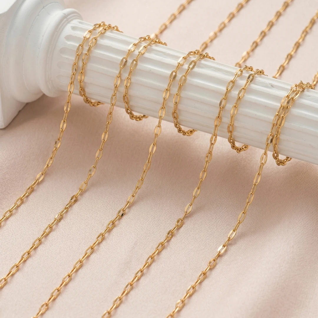 2 Meter 18K Gold PVD-beschichtete Ketten aus Edelstahl, glitzernde Lip-Link-Ketten für die Schmuckherstellung, Halsketten, Armbänder, Großhandelskettenzubehör – Detail 2