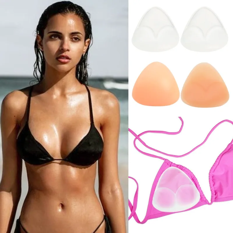 新しい女性透明シリコーンインサートブラジャー水着胸パッド粘着プッシュアップ厚い乳首カバーパッチビキニアクセサリー