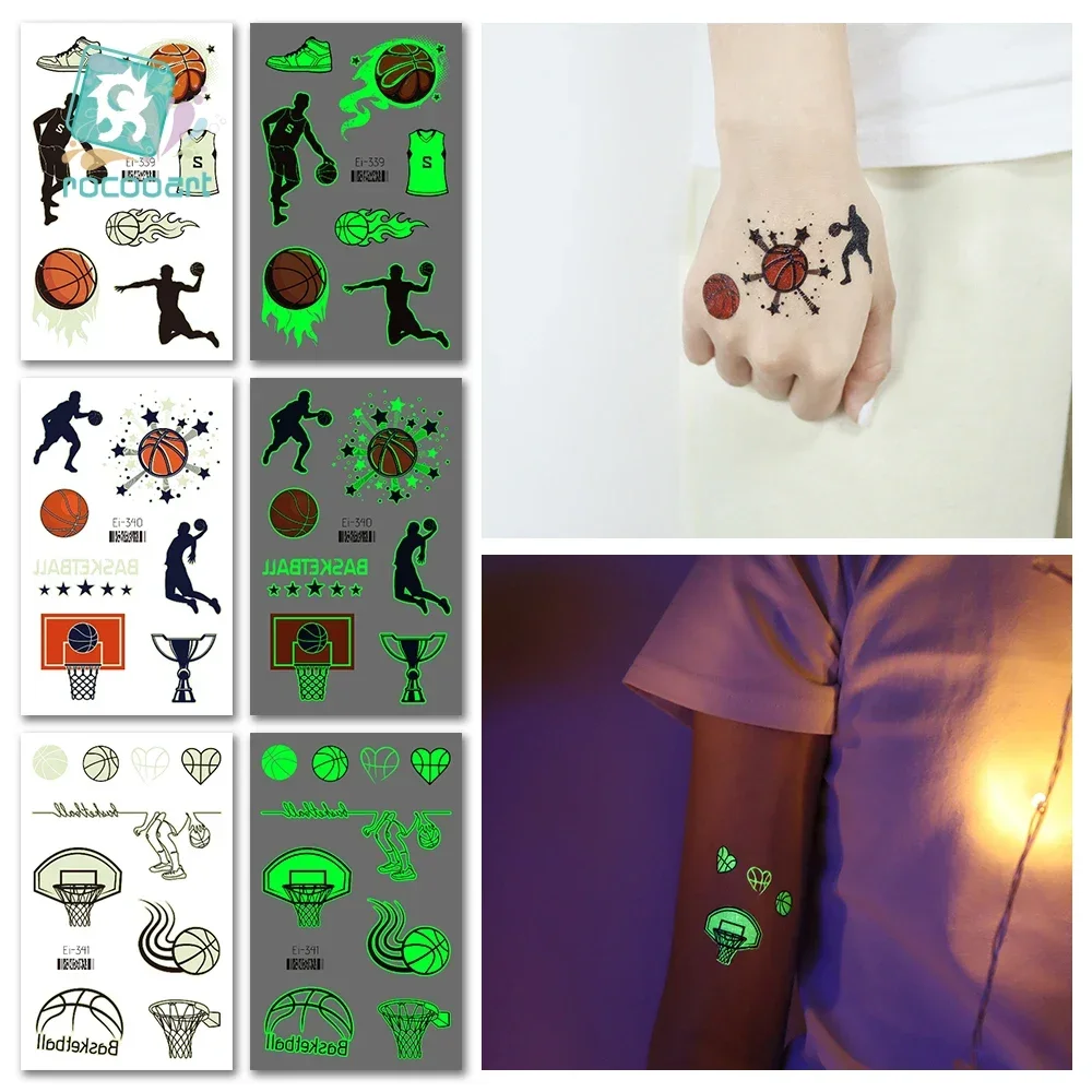 Basketball Luminous Tattoo Soccer Glowing Temporary Tattoos Body Sticker Football Balls Disposable Waterproof Tatouage