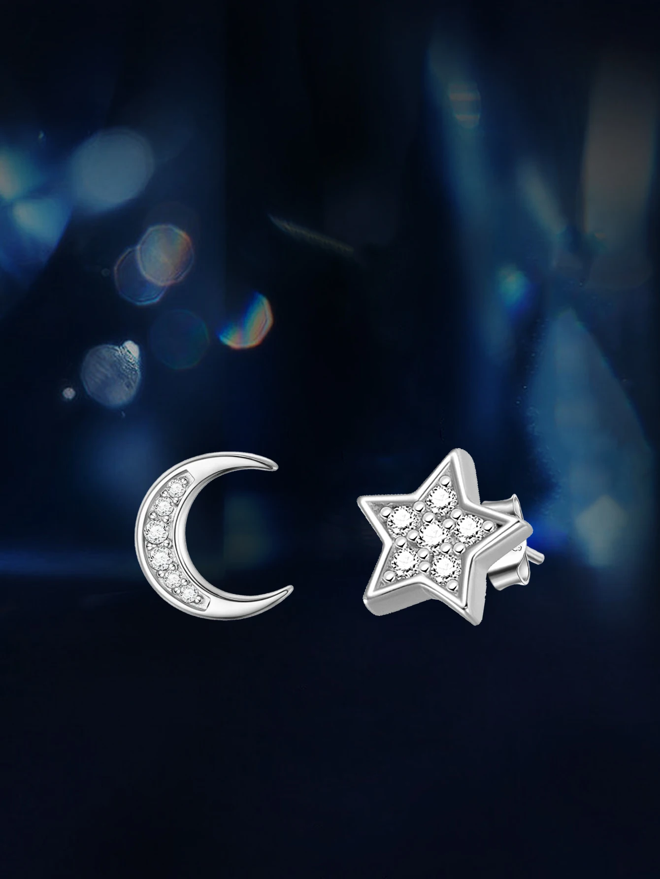 

Серьги-гвоздики со звездой и луной, серебряные серьги-гвоздики из муассанита S925 с сертификатом Gra, помолвка, новинка 2025 г.