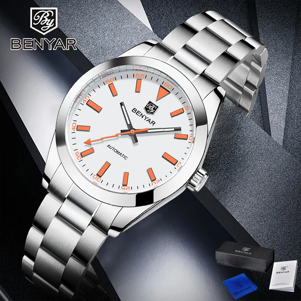 2025 design fashion mechanical men's watch gift box hardened glass mirror stainless steel automatic men's watch sports luminous