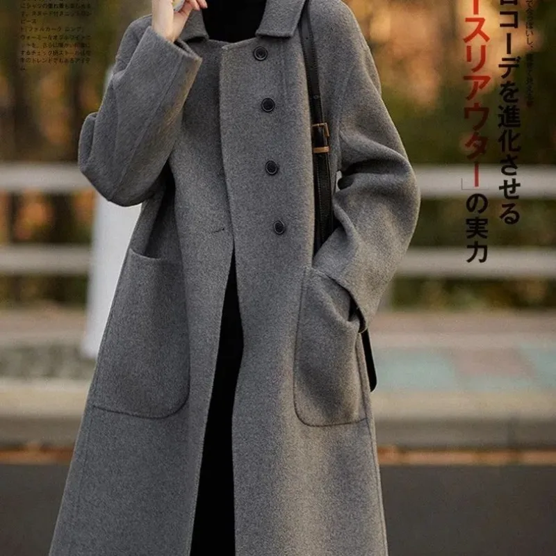 Autumn and Winter 2025 New Style Medium-length Coat Tops for Women Loose Western Style Versatile Woolen Long-sleeved Coats