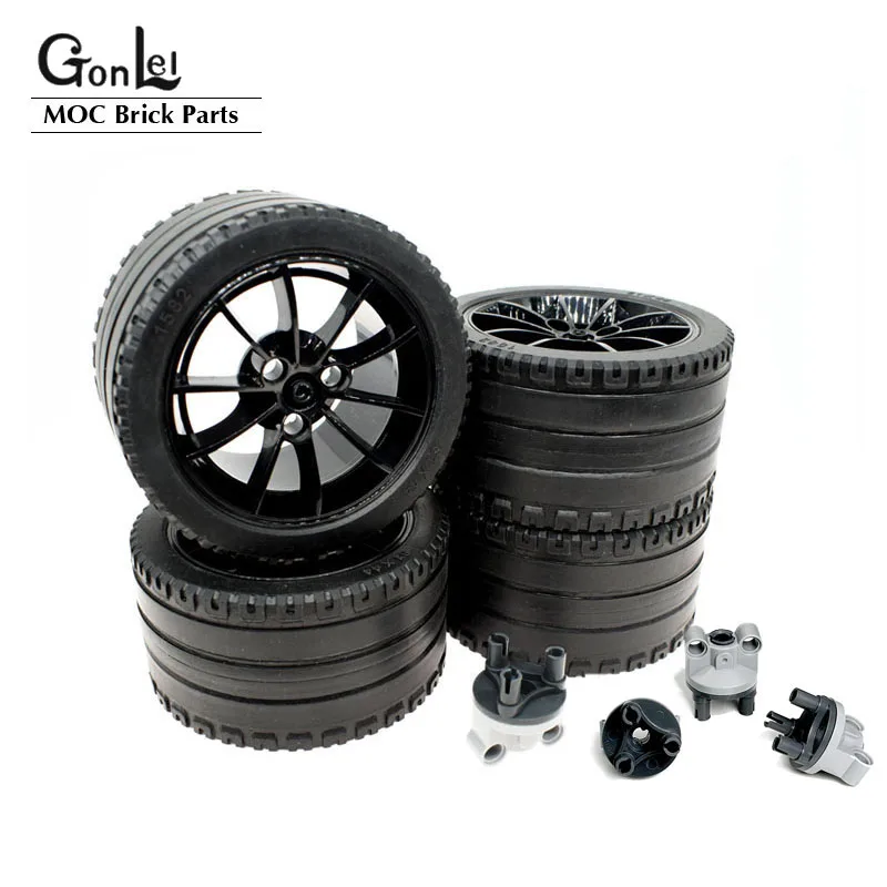 4Pcs/Lot Technical Straight Tread 23800 Wheel 23799 Black Tyre ZR Racing Large Car MOC Building Blocks Bricks DIY Toys For 42056