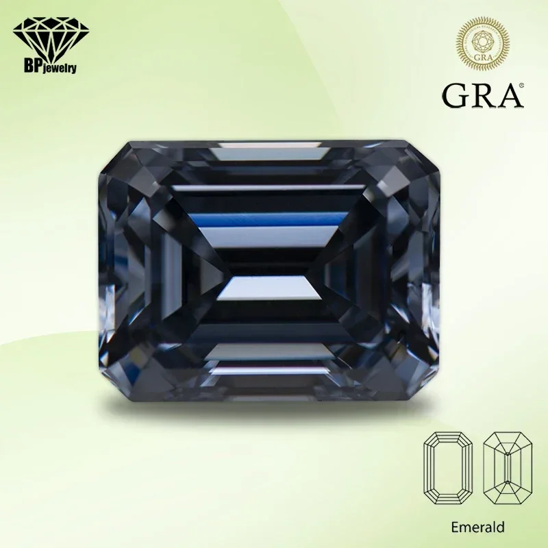 

Moissanite Stone Gray Color Emerald Cut Gemstone Lab Created Heat Diamond for DIY Jewelry Making Materials with GRA Certificate