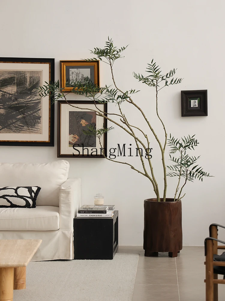 

CL shape simulation Nantian bamboo bread tree plant floor solid wooden barrel B & B retro flower ware ornament