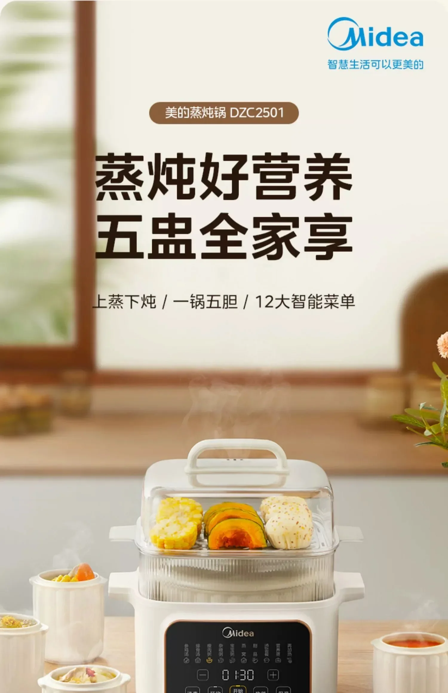 Midea 220V Electric Ceramic Slow Cooker Stew Pot - Healthy Cooking Appliance for Soup Porridge Bird Nest Kitchen LYH