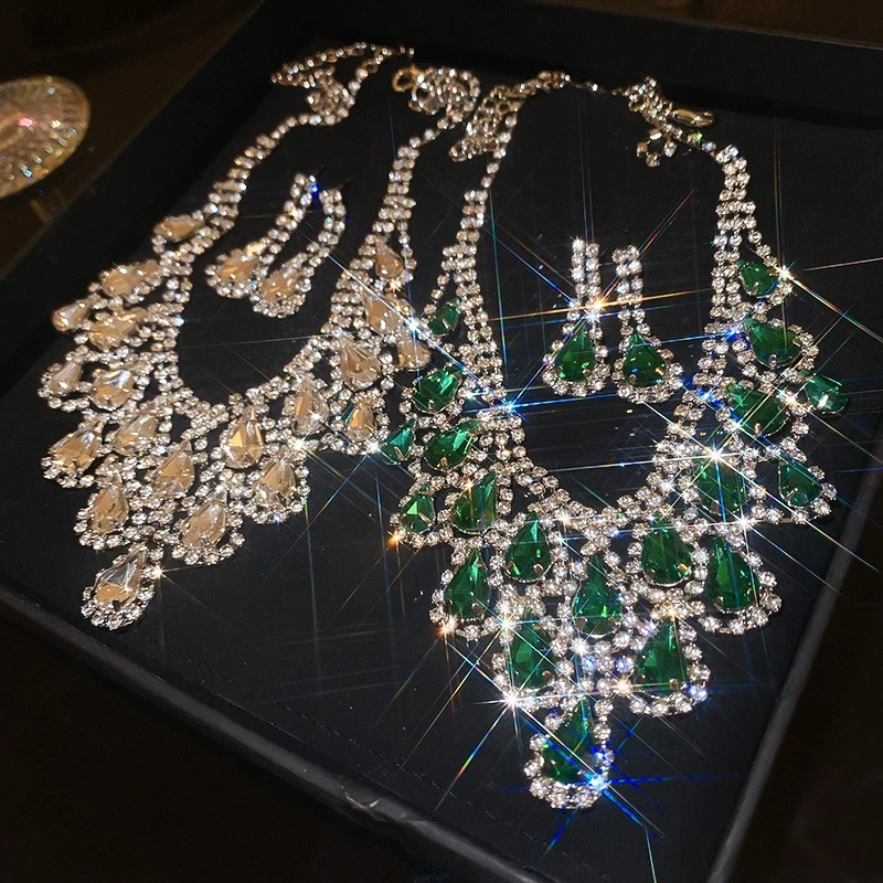 

Роскошный комплект украшений: колье с подвесками в виде капель воды, серьги-кисточки, свадебный набор для торжеств и банкетов, коллекция B