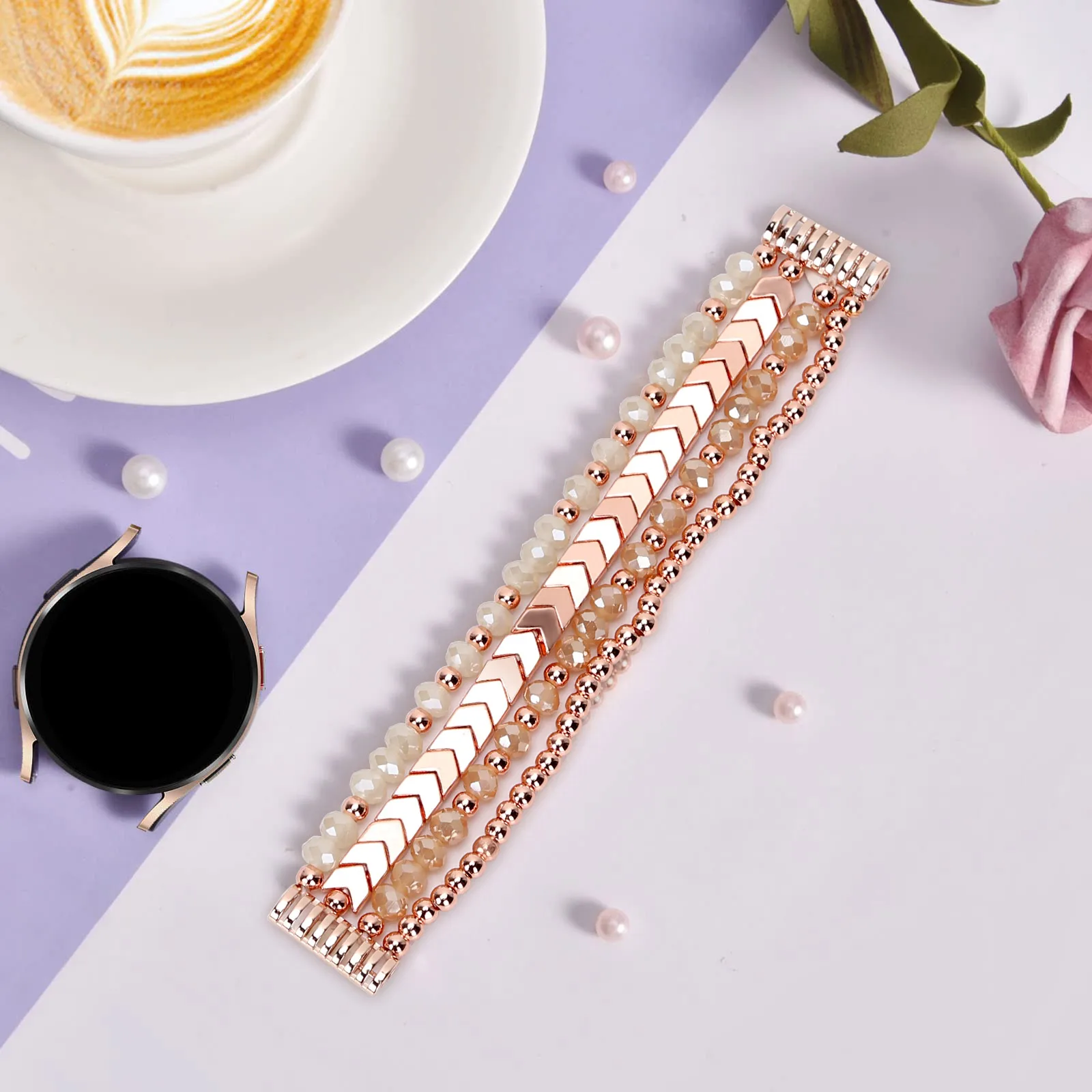 Suitable for Samsung Galaxy Watch 4/5/Active 2 40mm 44mm 42mm 45mm 46mm Strap 20mm Handmade Elastic Beaded Strap Replacement