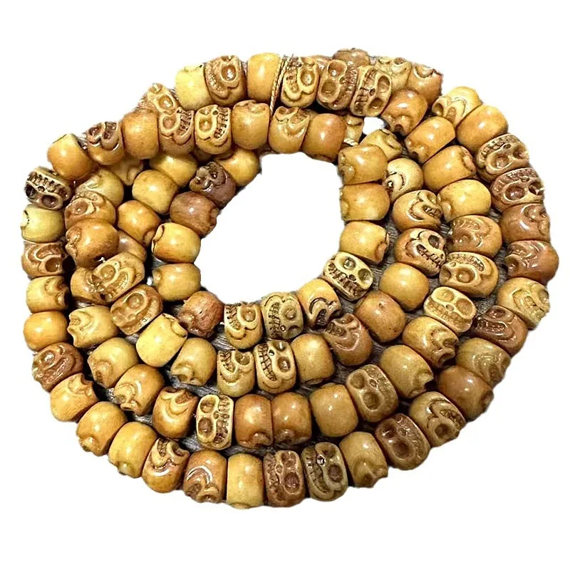 Imagem -05 - Wenwan ox Osso Longo Pulseira Faixa Dai Crânio 108 Barrel Beads Faça Você Mesmo Jóias Atacado