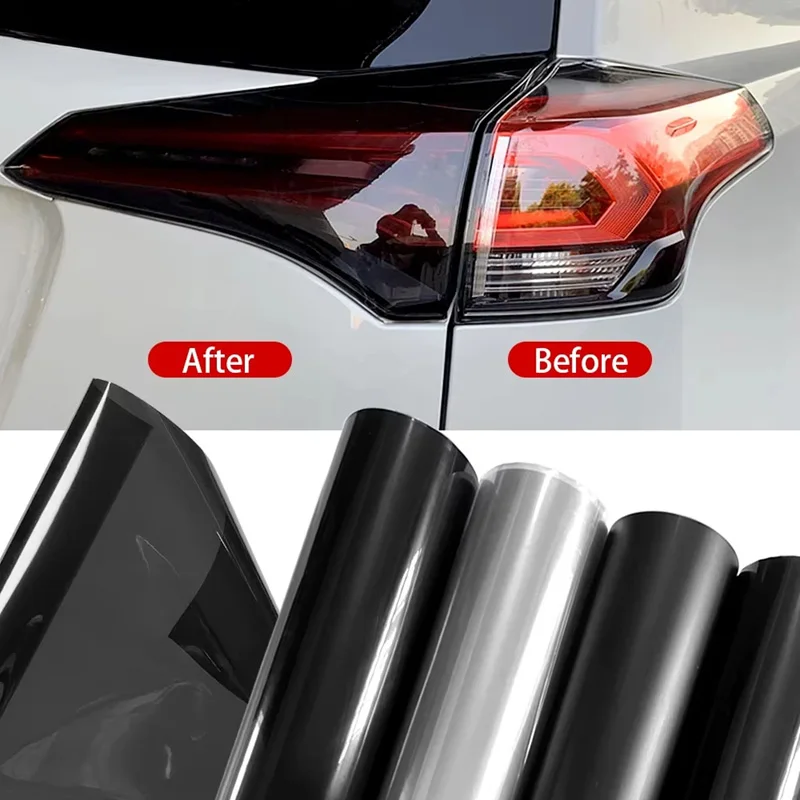 Película de PVC Transparente Brillante de Color Negro Ahumado para Faros Delanteros y Traseros, Vinilo Adhesivo para Automóviles, Resistente al Agua, para Decoración DIY