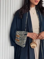 Abayas + Hijab pour femmes musulmanes du Moyen-Orient, 2 pièces, kaftans islamiques, robes maxi décontractées, jilbabs arabes, manches longues, devant ouvert, abaya 4