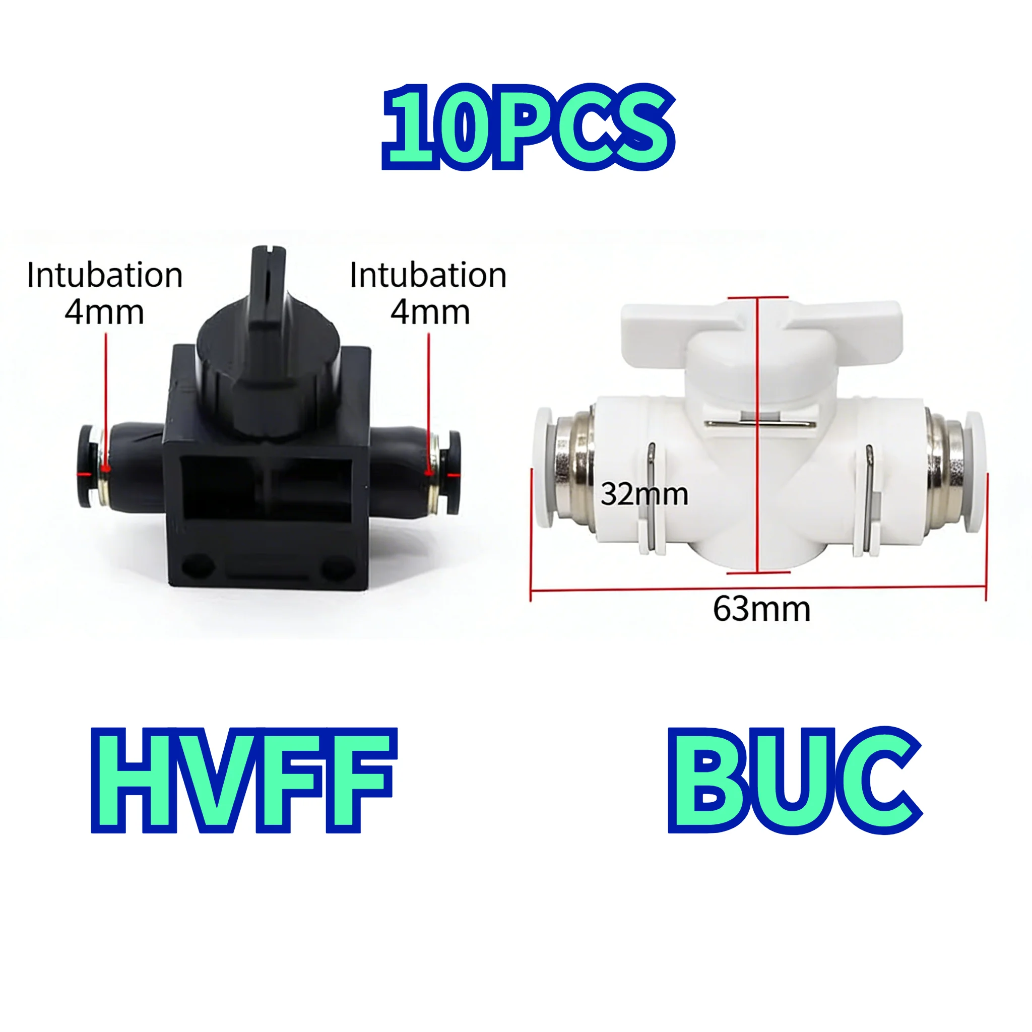 

10 шт. Ручной пневматический клапан HVFF/BUC с быстрым подключением, предохранительный клапан для сброса давления, для воздушных трубок 4/6/8/10/12 мм