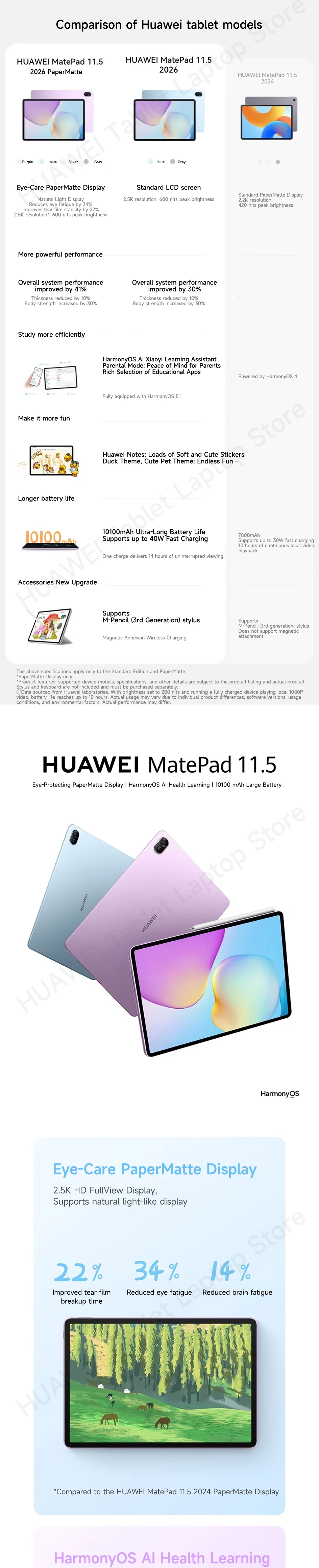 HUAWEI MatePad 11.5 2026 Tablet WiFi/LTE 11.5-inch 120Hz CPU KirinT82/T82B/8020 8GB/12GB 128GB/256GB HarmonyOS 5.1 10100mAh