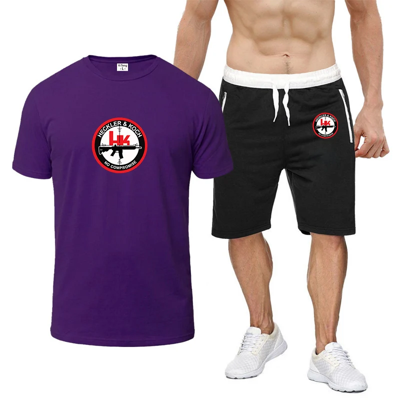 Hk Heckler Koch без компромиссии с принтом, новинка 2025, мужские летние восьмицветные комплекты с короткими рукавами, удобная футболка, топ + шорты, костюм Hk Heckler Koch без компромиссии с принтом, новинка 2025, мужские летние восьмицветные комплекты с короткими рукавами, удобная футболка, топ + шорты, костюм