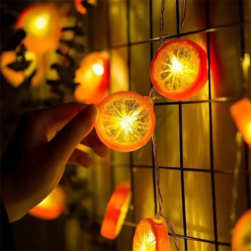 Fruta LED e luzes de limão, USB, atmosfera interior, decoração de Natal, bateria, festa, impermeável, ano novo, 2023, 092