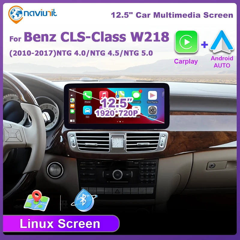 Wireless Carplay Android Auto 12.5" Linux Screen Car Radio For Mercedes-Benz CLS-Class W218 2010-2017 Airplay Autolink Stereo 4G